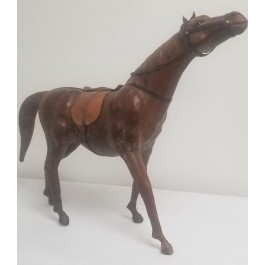 HORSE FIGURE-Wood Carved & Covered in Leather