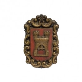 COAT OF ARMS-Brass Ornate Carving w/Castle in Center