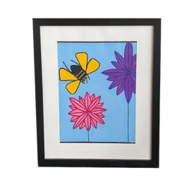(8521PJ20)Framed LAF Bee Print|Pink & Purple Flowers