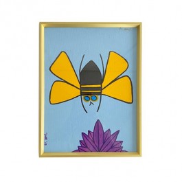(8521PJ32)FRAMED ART-Purple Flower w/ Bee Gold Frame