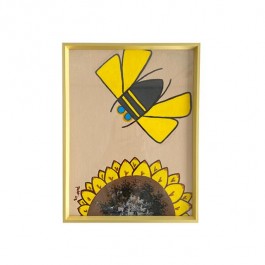 (8521PJ34)FRAMED ART-Linen Sky |Demilune Sunflower | Bee |Gold Frame
