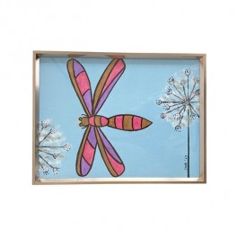 (8521PJ35)FRAMED ART-Pink Dragonfly Amber Metallic Frame