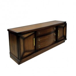 (40870183)DRESSER-Long Horizontal Dark Wood Finish w|(2) Doors & (3) Drawers-Gold Heart Scroll Hardware