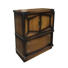 (40870184)DRESSER-Tall Vertical Dark Wood Finish w|(2) Doors & (2) Drawers-Gold Heart Scroll Hardware