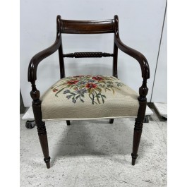 Regency Mahogany Arm Chair |Embroidered Seat