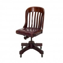 CHAIR-Steno Office Chair-Wood-Slat Back W/Oxblood Leather Seat