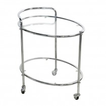 BAR CART-Oval/Chrome W/(2) Shelves & Casters