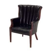 CHAIR-Arm/Black Leather Fan Tufted