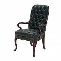 OFFICE CHAIR-Green Tufted Leather Arm W/Nail Heads