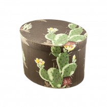 Hat box- Brwn W/Cacti Flowers
