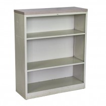Bookcase-Beige Metal W/MDF Wood Grain Top