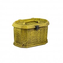 SEWING BASKET-Vintage Yellow Faux Wicker W/Latchable Lid & Handle