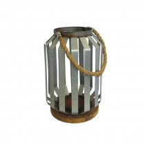 (60120057)LANTERN-Caged Gunmetal Lantern w|Wood Base