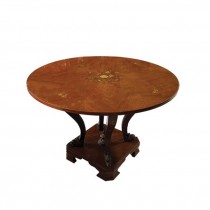 HALL TABLE-Cherrywood Finish w|Floral Inlay & Decorative Base w|Brass Dolphins