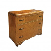 DRESSER-Burled Wood Art Deco Waterfall Edge 3 Drawer Dresser