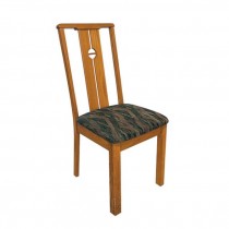 (40039083)SIDE CHAIR-Blonde Wood Dining Chairs w|Green Pattern Seat Cushions