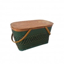 (25030074)PICNIC BASKET-Green Woven Basket w|Natural Lid