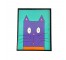 (8521PJ36)FRAMED ART-Purple Cat on Turquoise Black Frame