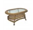 GARDEN TABLE-Oval Brown Wicker Coffee Table w|Frosted Glass & Bottom Shelf