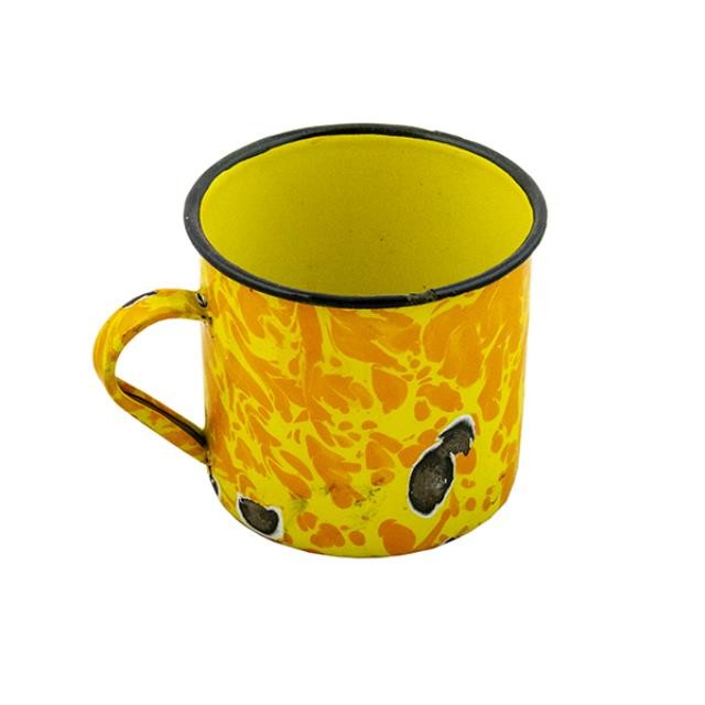 MUG-Coffee/Vintage Enamelware Yellow & Orange Swirl