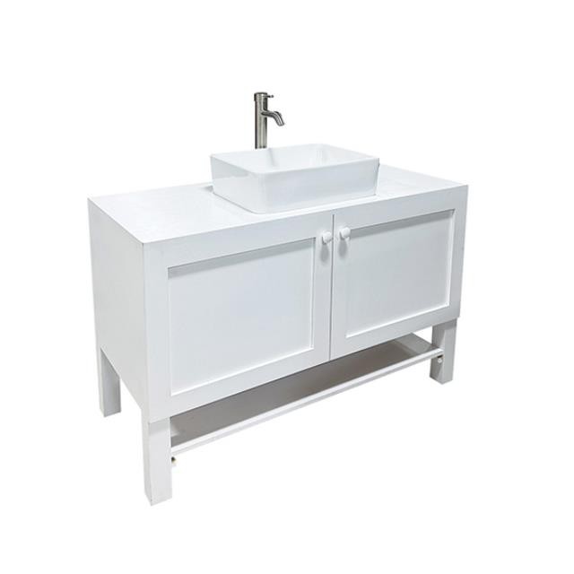 (40260005)BATHROOM VANITY w|SINK-White Laminate (2)Faux Doors Vanity w|Chrome Faucet