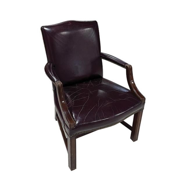 (40990011)CHAIR-OFFICE Burgundy Leather w|Nailheads