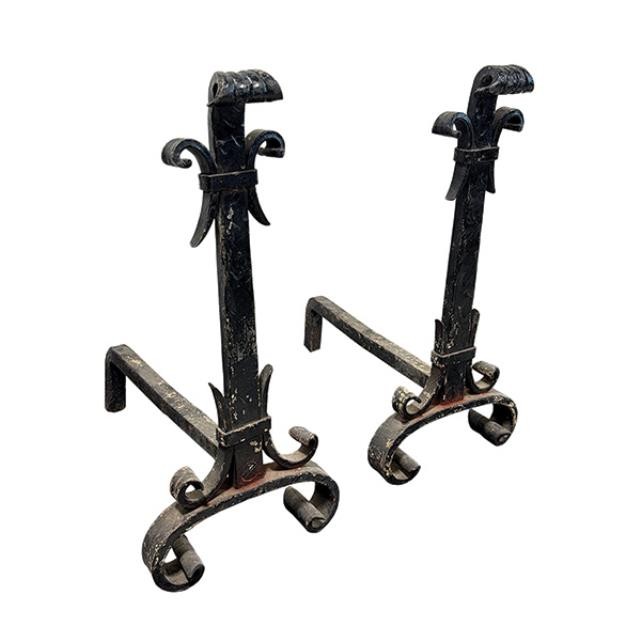 ANDIRON-PR-BLACK WROUGHT IRON-COLONIAL