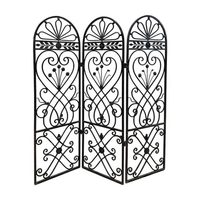 SCREEN-3PANAL-IRON GATE-ARCHED TOP W/SCROLL DETAILING