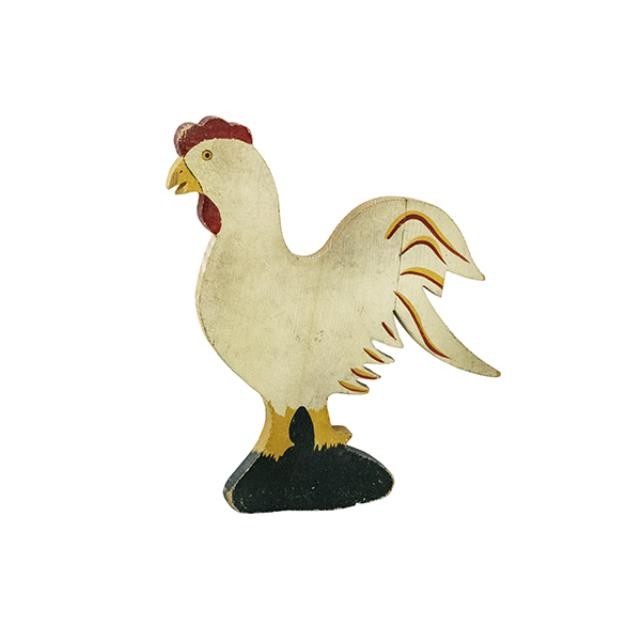 FIGURINE-Wooden Rooster/Painted White