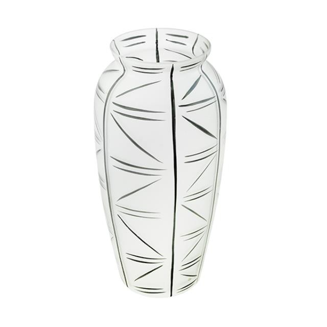 VASE-12"FROSTED/BLACK LINES