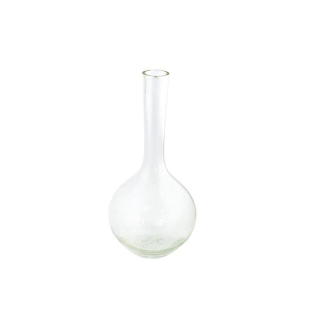 BUD VASE-Clear Glass W/Long Neck & Round Bubble Base