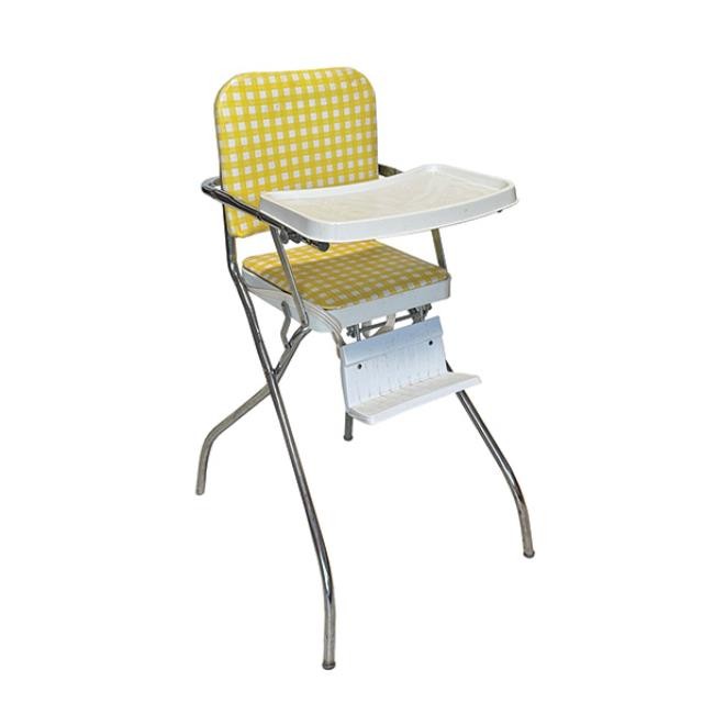 (76060003)HIGH CHAIR-Vintage Yellow Plaid Seat w|White Plastic Tray