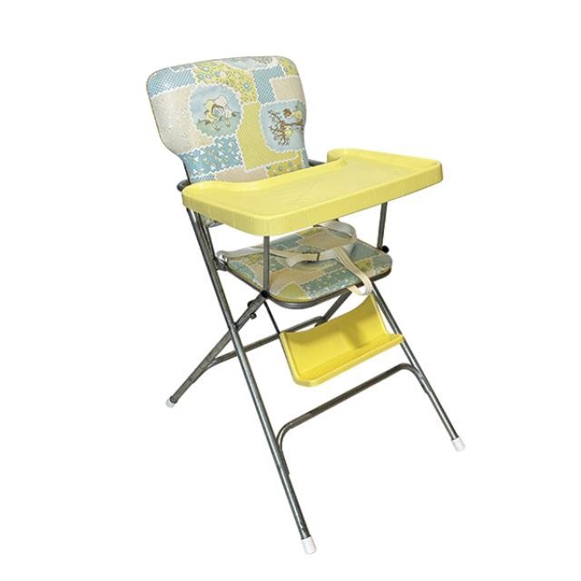 (76060006)HIGH CHAIR-Vintage Blue/Green/Beige Pastel Patches w|Yellow Plastic Tray