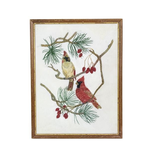 NEEDLEPOINT-(2) Cardinals on Branches w/Berries