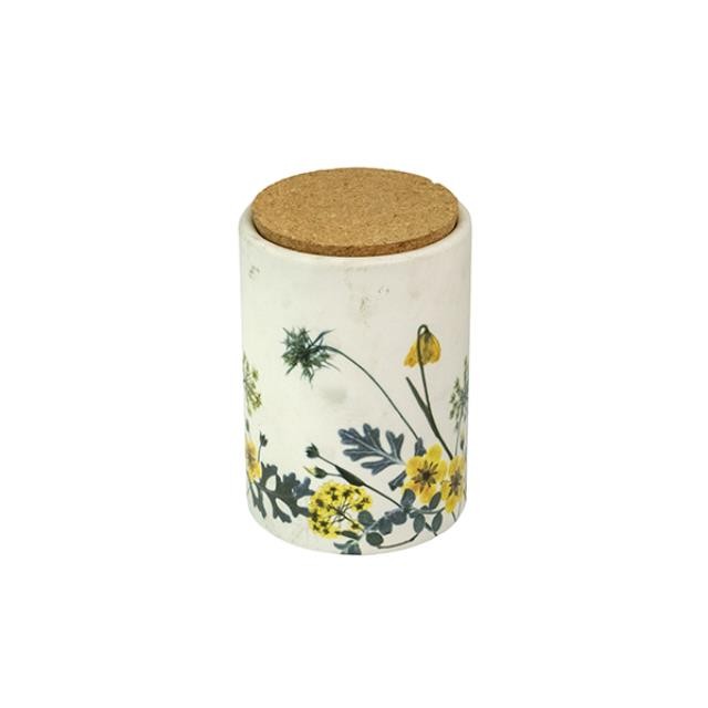 CANISTER-Vintage Ceramic w/Yellow Flowers & Cork Lid (Small)