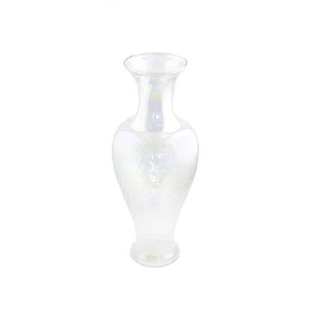 VASE-Tall Necked Urn/Irridescent Clear Swirl Glass