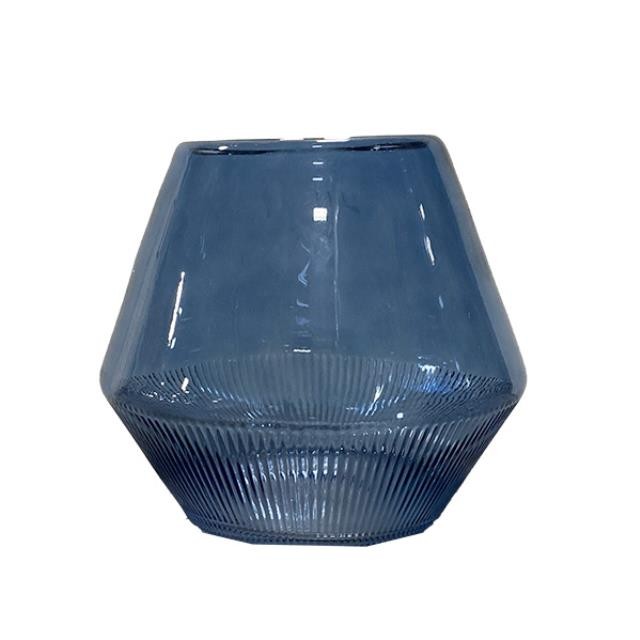 VASE-Medium Blue Tinted Rib Glass