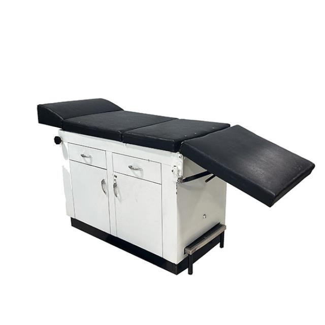 MEDICAL EXAMINATION TABLE-Black Bed w/White Under Storage Cabinets & Drawers