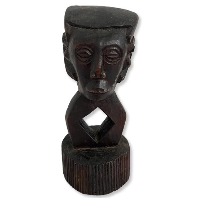 SCULPTURE-Vintage Wooden African Bust w/Diamond Shape