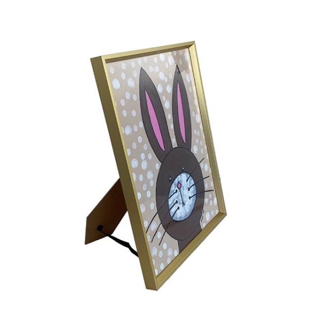 (8521PJ28)FRAMED ART-Polka Bunny Brown |Linen Background