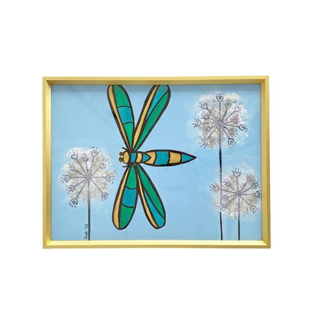 (8521PJ30)FRAMED ART-Green Dragonfly Gold Frame