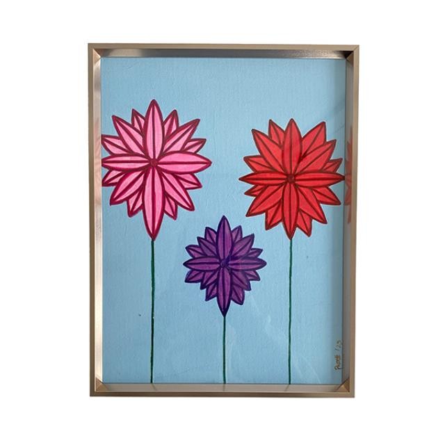 (8521PJ31)FRAMED ART-Flower Trio Amber Metallic Frame