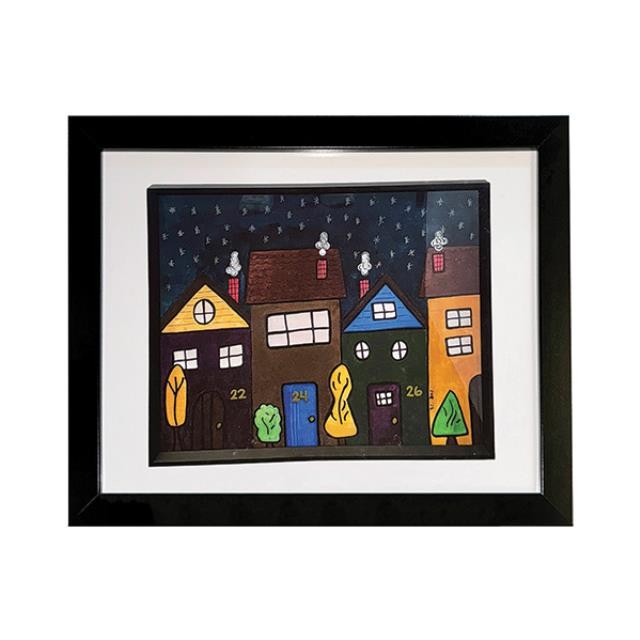 (8521PJ43)FRAMED ART-Buildings 22,24,26 in Starry Night w|White Border