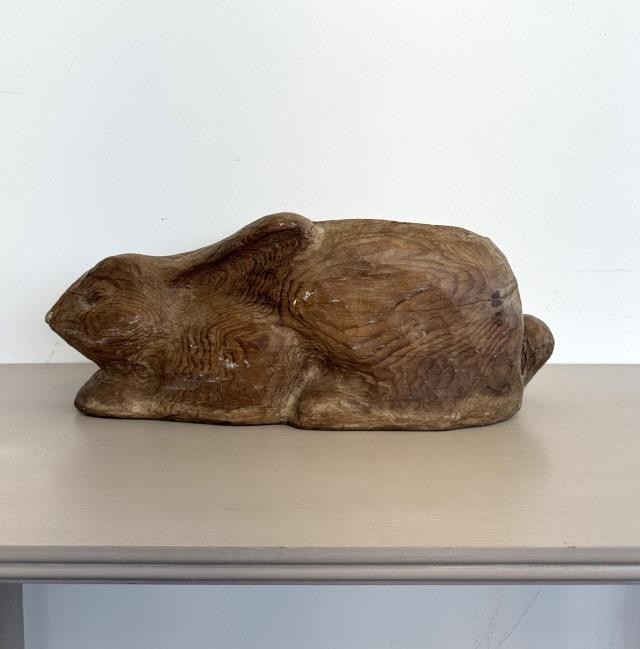 Carved Wooden Bunny Rabbit Planter