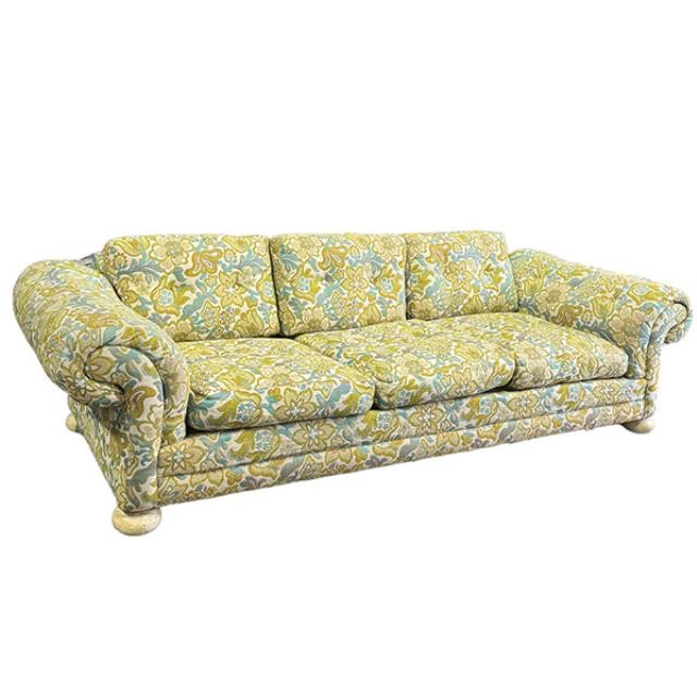 SOFA-Multi-Colored Paisley Sofa w|Tufted Back & Curled Arm Rest