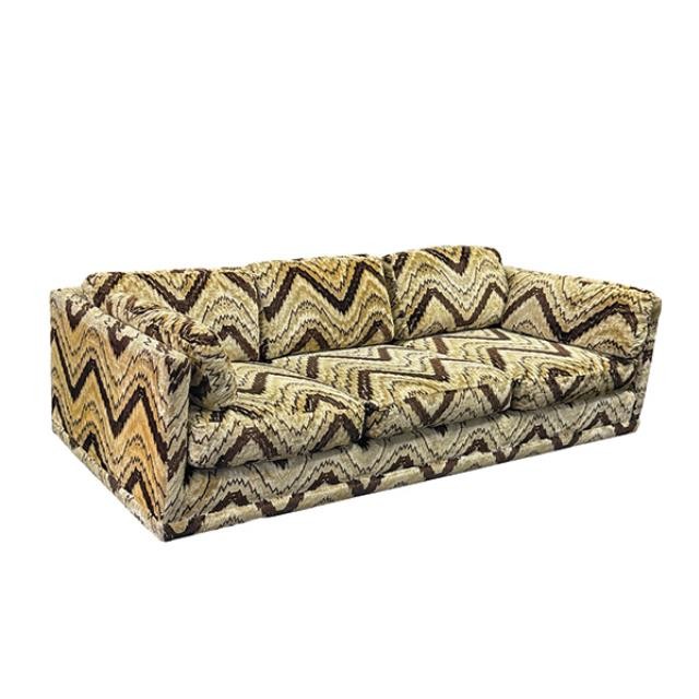SOFA-Vintage Velvet Brown & Beige Geometric Pattern Sofa