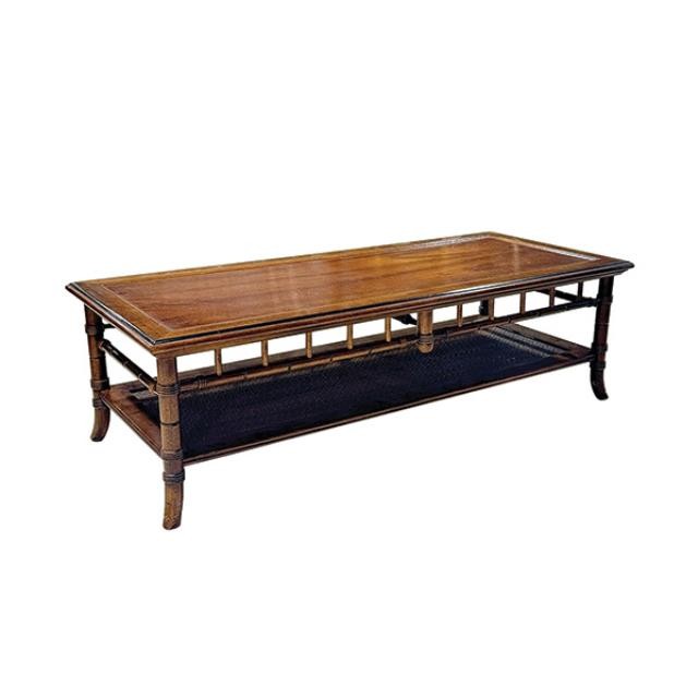 COFFEE TABLE-Fruitwood Faux Bamboo w|Under Shelving