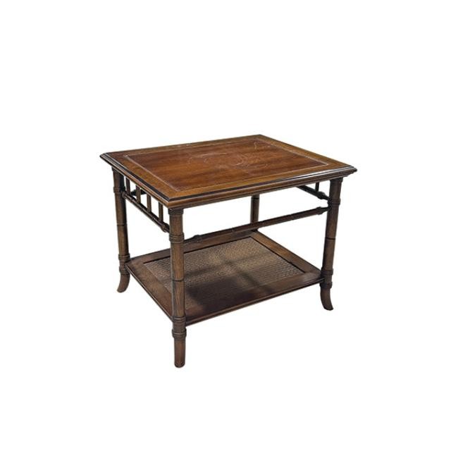 END TABLE-Fruitwood Faux Bamboo w|Under Shelving