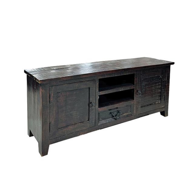 ENTERTAINMENT UNIT-Rustic Dark Wood 2 Door/2 Shelves & 1 Drawer