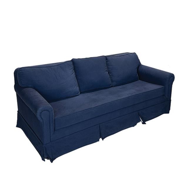 SOFA-Navy Blue Rolled Arm Sofa w|Skirt